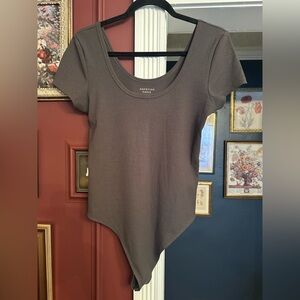 American Eagle Outfitters Women’s Cotton Ribbed Bodysuit Gray Size Large